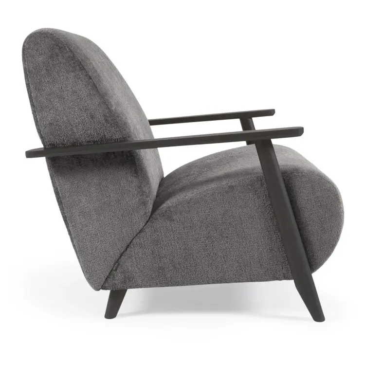 Кресло Marthan из серой синели и дерева с отделкой венге