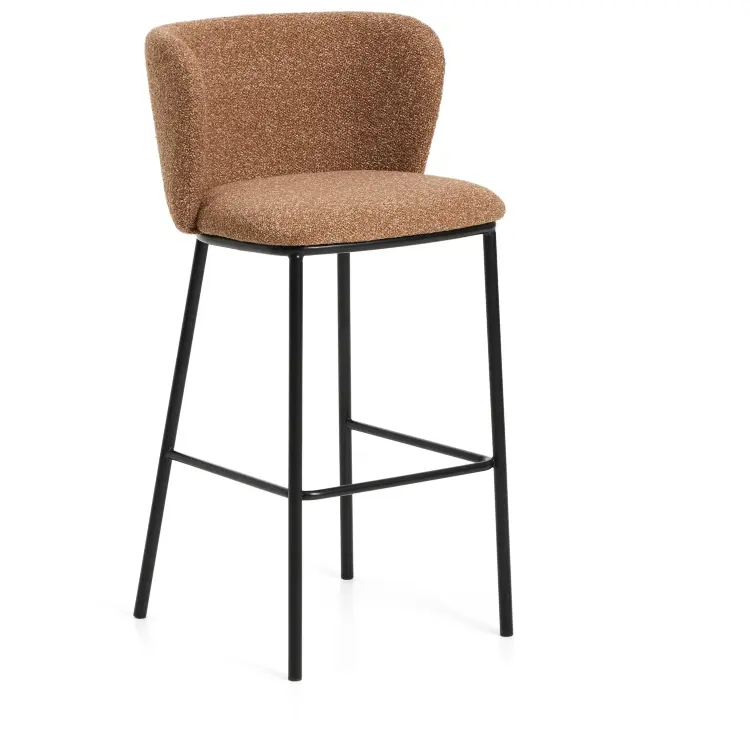 Барный стул Ciselia из терракотового шенилла с ножками из черной стали