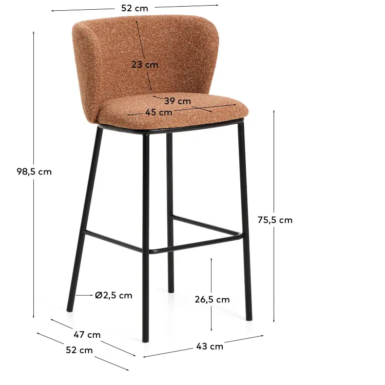 Барный стул Ciselia из терракотового шенилла с ножками из черной стали