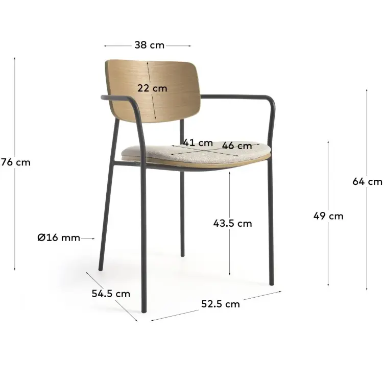 Стул Maureen дубовый шпон в натуральной отделке и черный металл