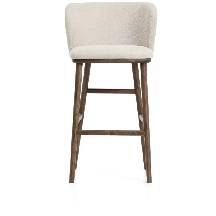 Барный стул Ciselia из бежевого шенилла с ножками из ясеня в отделке орех