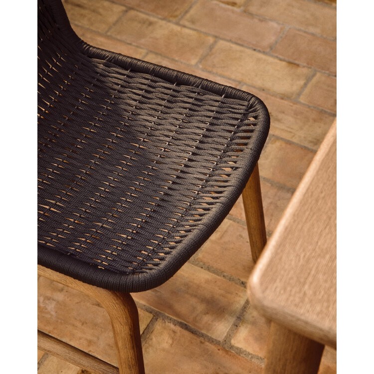 Уличный стул Alipa из массива акации и веревки темно-серого цвета