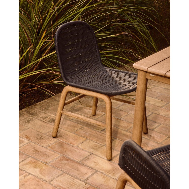 Уличный стул Alipa из массива акации и веревки темно-серого цвета