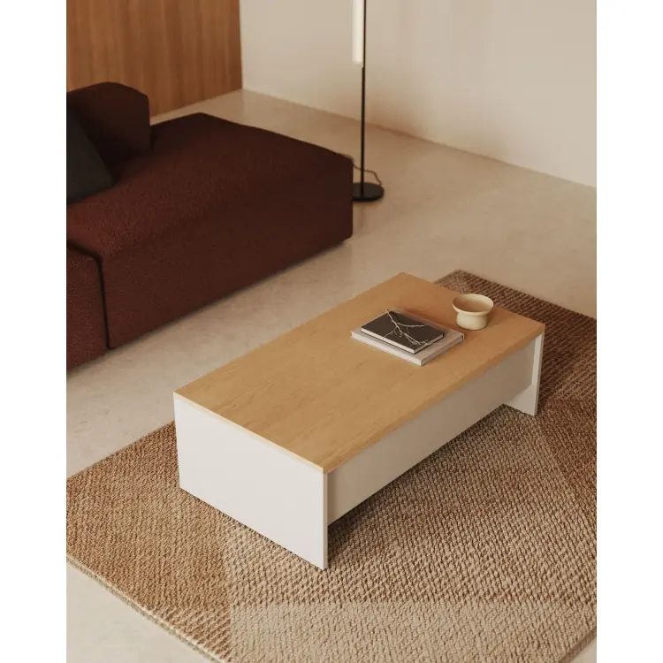 Abilen Подъемный журнальный столик из дуба и белого лака 110 x 60 см FSC 100%