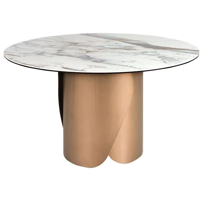 Круглый обеденный стол 1182 с керамической столешницей и стальным основанием бронзового цвета Ø140