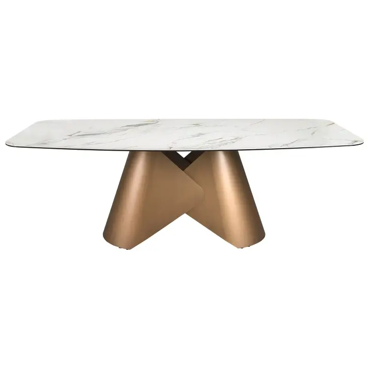 Овальный обеденный стол 1172 из белой керамики и бронзовой стали