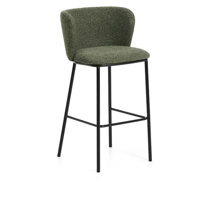 Барный стул Ciselia из темно-зеленого шенилла с ножками из черной стали