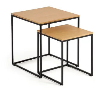 Yoana Набор из 2 приставных столиков из дубового шпона и черного металла