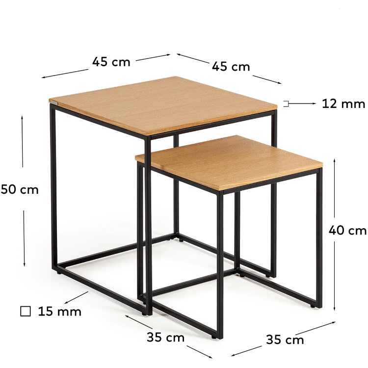 Yoana Набор из 2 приставных столиков из дубового шпона и черного металла