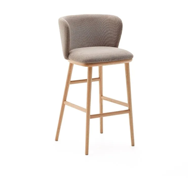 Ciselia Барный стул из коричневой синели и натурального массива ясеня