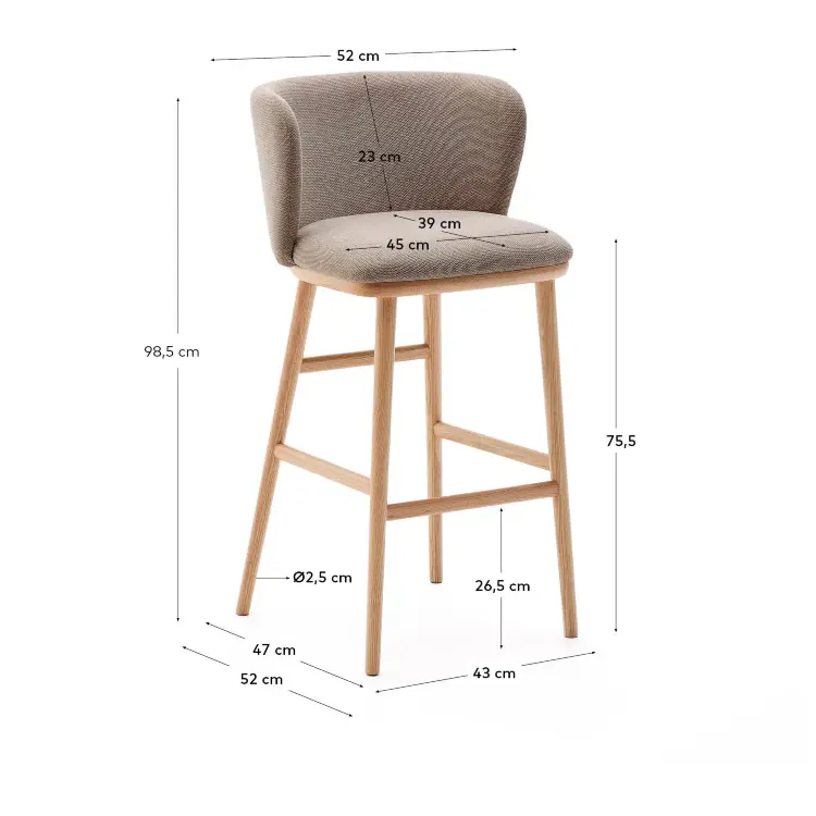 Ciselia Барный стул из коричневой синели и натурального массива ясеня
