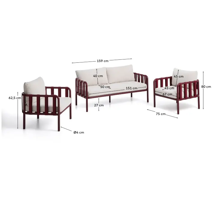 Комплект уличной мебели Omala из бордового алюминия и веревки