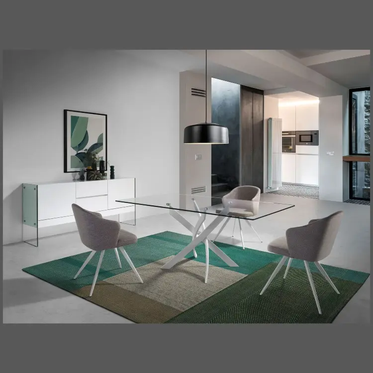 Прямоугольный обеденный стол 1138/F2133-BLANCO 150x95 стеклянный с белыми ножками