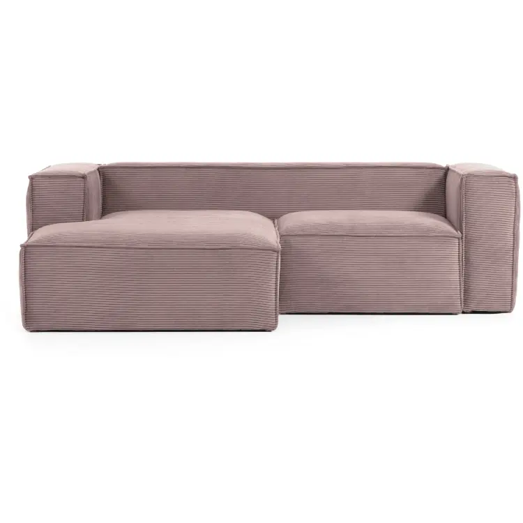 Диван 2х местный Blok с шезлонгом розовый вельвет