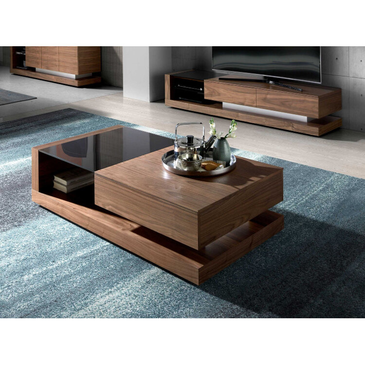 Журнальный столик из ореха с черным стеклом MH1317A /2061