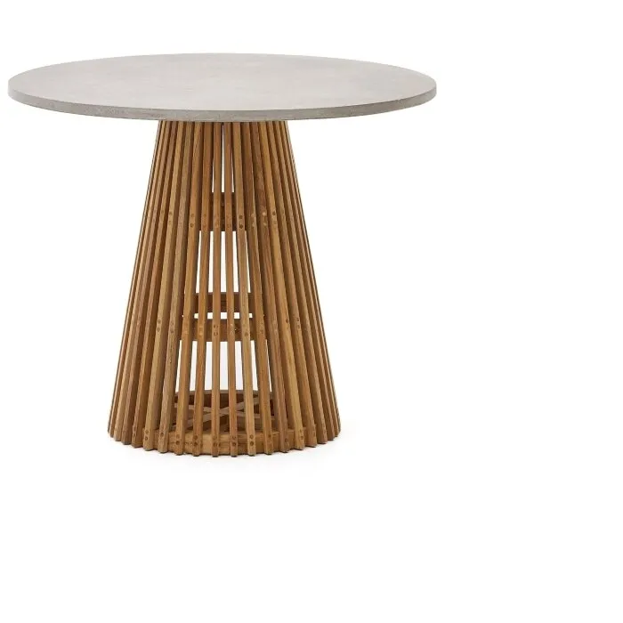 Alcaufar Круглый уличный стол из массива тикового дерева и серого цемента Ø 90 см