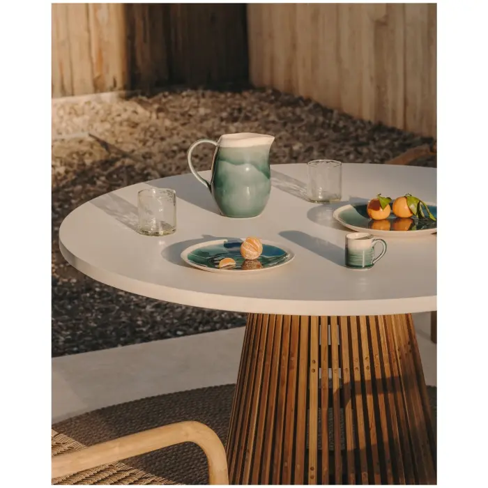 Alcaufar Круглый уличный стол из массива тикового дерева и серого цемента Ø 90 см