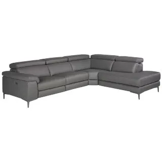 Угловой диван с реклайнером 5320-R-M9019 /6111 серый кожаный