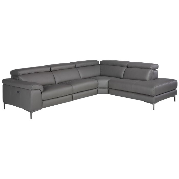 Угловой диван с реклайнером 5320-R-M9019 /6111 серый кожаный