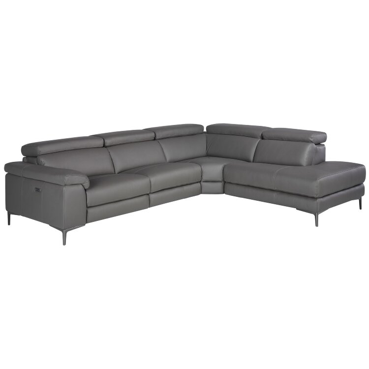 Угловой диван с реклайнером 5320-R-M9019 /6111 серый кожаный