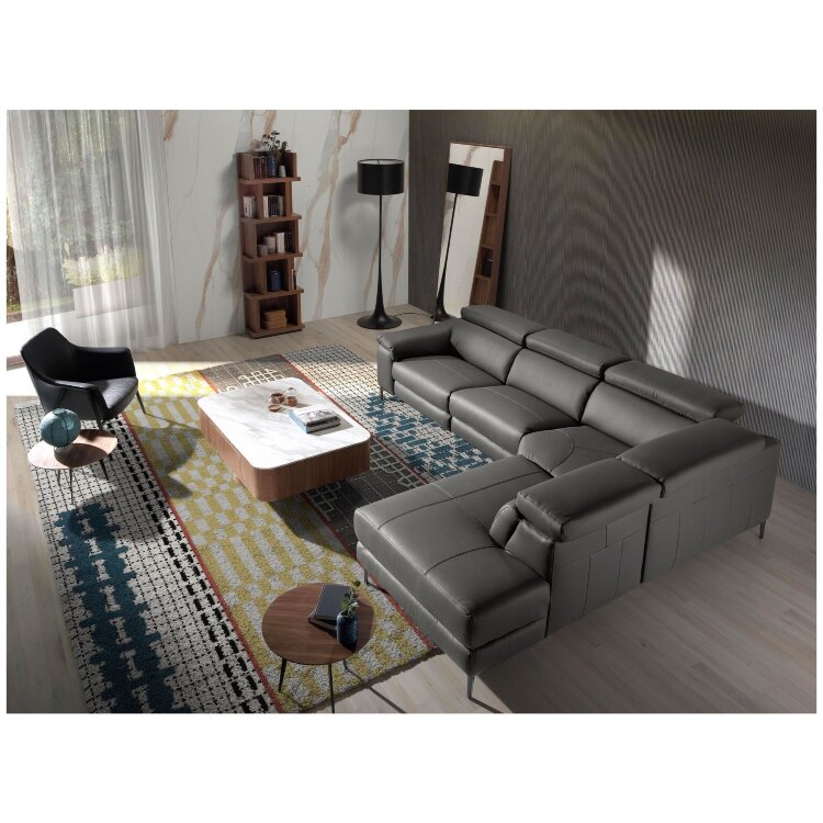 Угловой диван с реклайнером 5320-R-M9019 /6111 серый кожаный