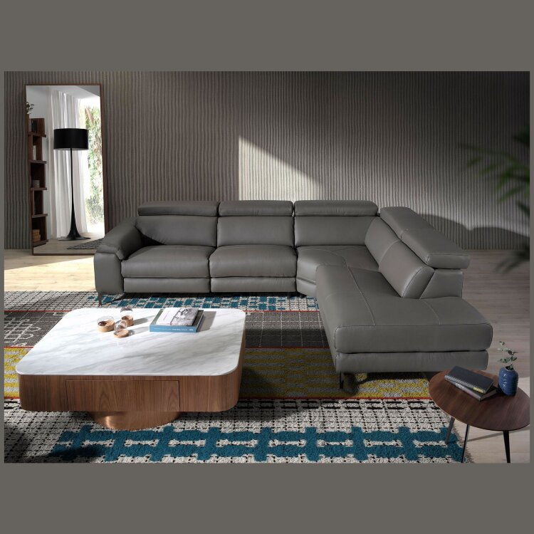 Угловой диван с реклайнером 5320-R-M9019 /6111 серый кожаный