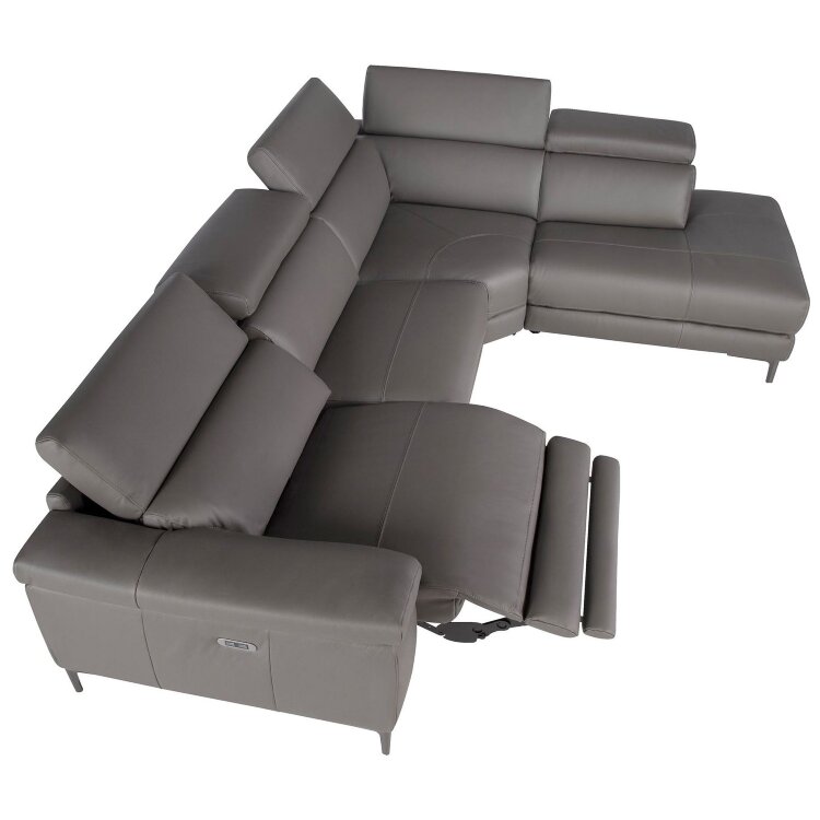 Угловой диван с реклайнером 5320-R-M9019 /6111 серый кожаный