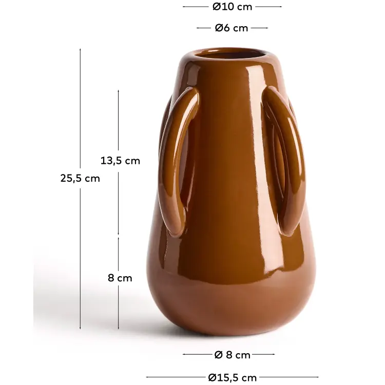 Ваза Odra из коричневой керамики с глянцевой отделкой, 25,5 см
