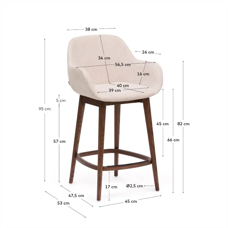 Полубарный стул Konna бежевого цвета с ножками из массива ясеня в темной отделке, 65 см