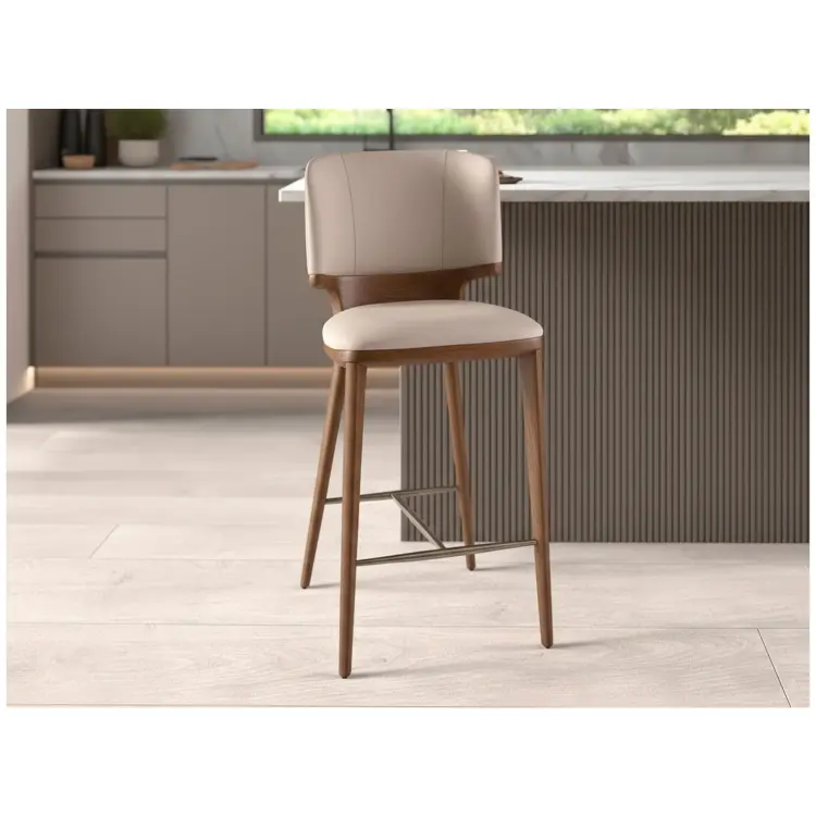Барный стул 4208 из кремовой экокожи