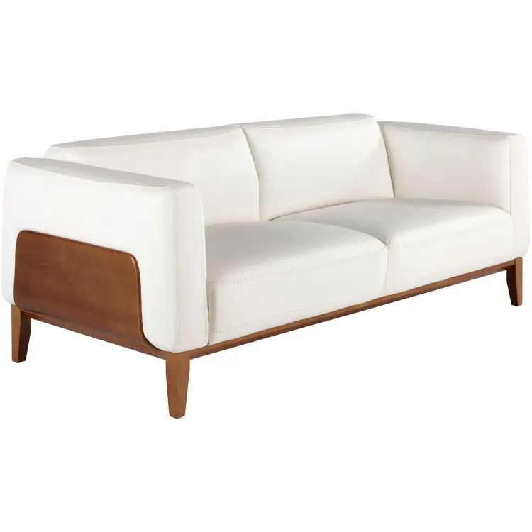 Диван 3-х местный 5353-3P-M9715 /6115 кожаный белый с каркасом из ореха
