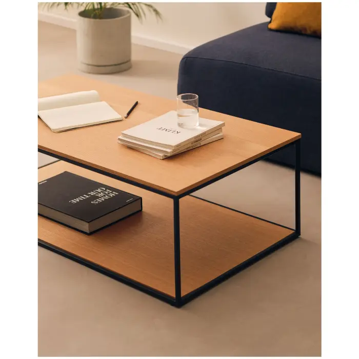 Yoana Журнальный столик из дубового шпона и черного металла 110 x 60 см