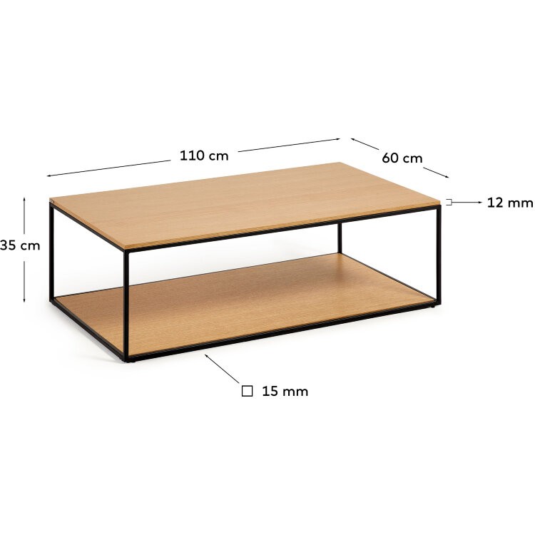 Yoana Журнальный столик из дубового шпона и черного металла 110 x 60 см