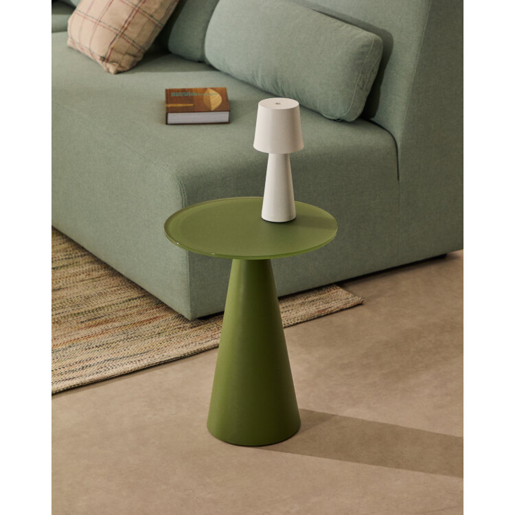 Приставной столик Wilshire из стали с закаленным стеклом с матовой зеленой отделкой Ø35 см