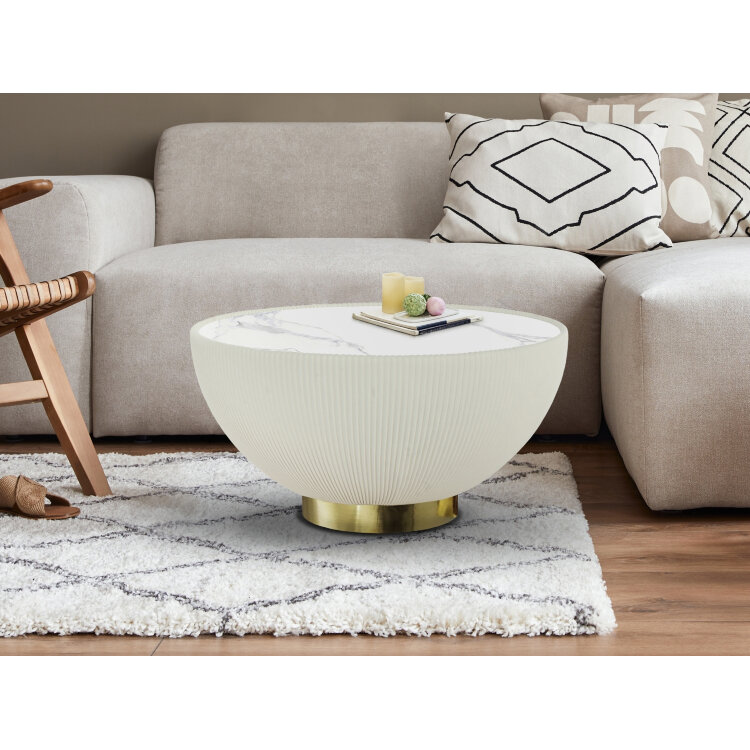 Круглый журнальный столик Candy белый-латунь