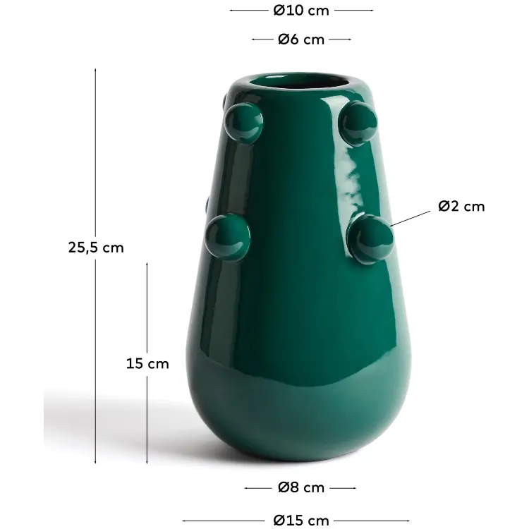 Ваза Odra из темно-зеленой керамики с глянцевой отделкой, 25,5 см