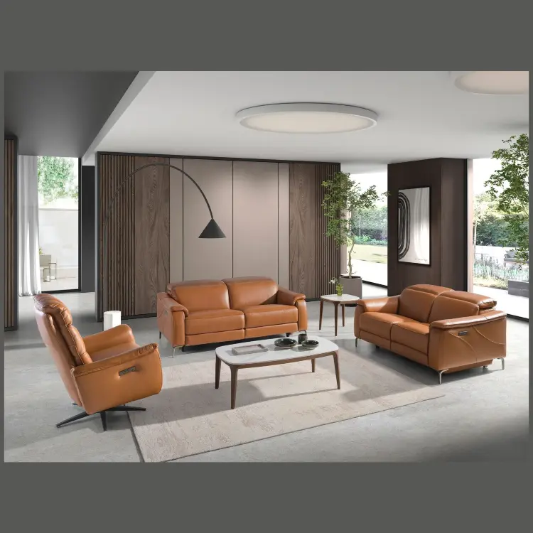 Диван 3-х местный с реклайнером 6181/KM6132-3P-M5676 из коричневой кожи