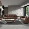 Диван 3-х местный 6140/KF106-3P-M1595 кожаный с золотистыми стальными ножками