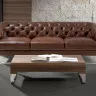 Диван 3-х местный 6140/KF106-3P-M1595 кожаный с золотистыми стальными ножками