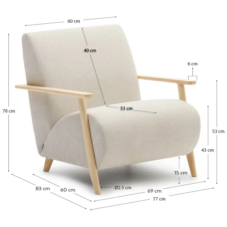 Кресло Meghan из жемчужного шенилла и массива бука в натуральной отделке