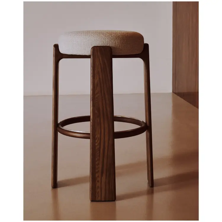 Granite Барный табурет из бежевого шенилла и массива ясеня в отделке орех 75 см