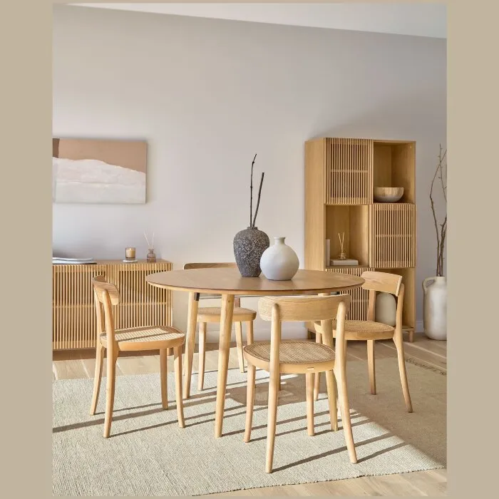 Раздвижной стол Oakland из МДФ с дубовым шпоном и ножками из массива каучука Ø120(200)x120 с