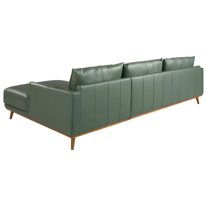 Угловой диван с правым шезлонгом 6199/5607-R-M5677 из зеленой кожи