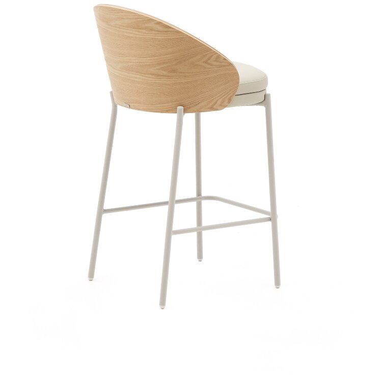 Стул полубарный Eamy из бежевой экокожи, ясеневого шпона с натуральной отделкой и бежевого металла