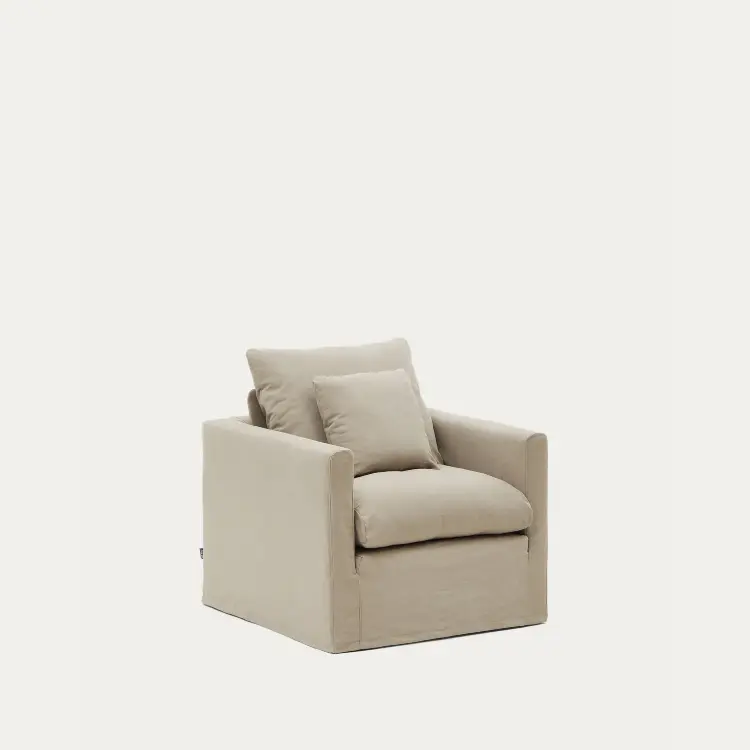 Кресло Nora со съемным чехлом серо-коричневое из льна и хлопка