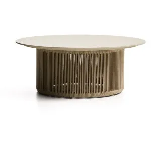 Уличный столик Orosei из спеченного камня, алюминия цвета экрю и бежевой веревки, 90 см