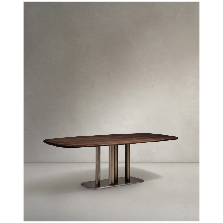 Стол Melvar из орехового шпона с основанием из матовой нержавеющей стали 220 x 110