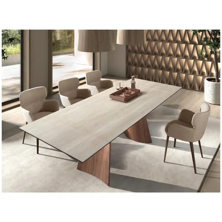 Прямоугольный обеденный стол 1164 из керамики и стали с эффектом ореха