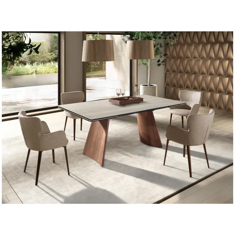 Прямоугольный обеденный стол 1164 из керамики и стали с эффектом ореха