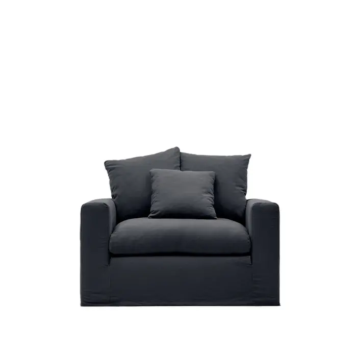 Кресло Nora со съемным чехлом серо-антрацитовое из льна и хлопка